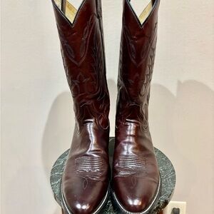 Tony Lama Deep Burgundy Brown Leather Western Boots